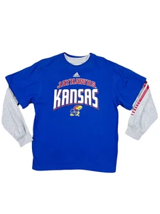 Adidas Kid’s KU Kansas Jayhawks 2-in-1 Short & Long Sleeve Tee Medium 10-12 - Picture 1 of 6