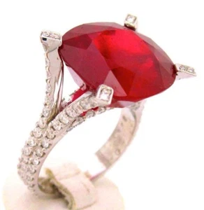 14K WHITE GOLD 14.20CTW CUSHION CUT RUBY DIAMOND RING MICRO PAVE SET BRIDAL - Picture 1 of 7