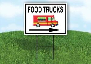 FOOD TRUCKS RIGHT ARROW BLACK Yard Sign Road with Stand LAWN SIGN Single sided - Imagen 1 de 5