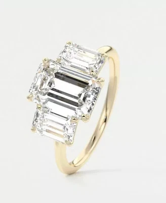 3CT Emerald EF/VS1 Lab Grown Diamond 3 Stone Engagement Ring 14k Yellow Gold - Image 1 of 4