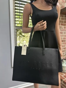 NWT Ted Baker London The Icon Black Embossed X-Large Tote In Faux Leather - Picture 1 of 5