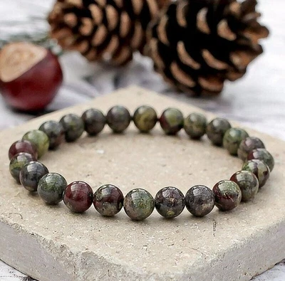 Pulsera elástica de energía de reiki curativa de cristal con cuentas de jaspe sangre de dragón de 8 mm Foto 1 de 3