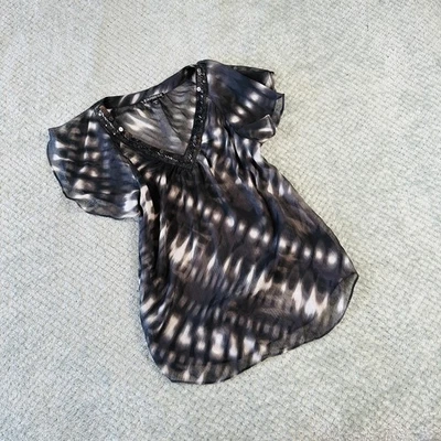 Mini Blusa Vintage Express Y2K Funky Tinte Cuentas Lentejuelas Cuello en V Manga Corta XS Foto 1 de 4