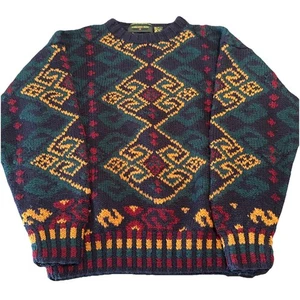 Maglione Vintage Embassy Row M Blu Giallo Rosso Edizione Speciale Lana Grossa Maglia a Mano - Foto 1 di 16