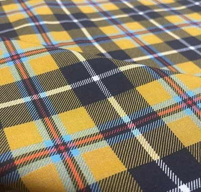 Little Johnny Cornish Tartan British Mustard Black Plaid Check Cotton Fabric 60" - Image 1 of 3