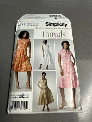 Simplicity 3877 H5 Uncut Pattern Wrap Around Dresses Threads Mag, SZ 6-14 - Image 1 of 4