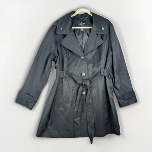 London Fog Black Water Resistant Trench Coat Womens XXL Removable Hood Classic - Picture 1 of 7