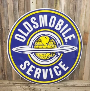 Oldsmobile Service Embossed Metal Tin Sign 24" Vintage Shop Garage Dealer Blue  - Picture 1 of 2