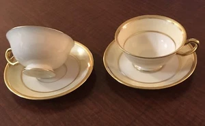 2 SETS Lenox Lincoln Gold Trim 2 Cups N 2 Saucers Green Mark LOOK UNUSED - Picture 1 of 3