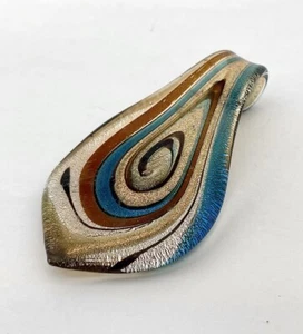 Colgante artesanal de cristal estilo Murano con remolino brillante multicolor tono tierra azul - Imagen 1 de 4