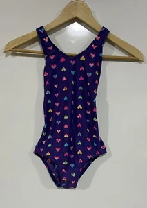 Lands End One Piece Swimsuit~Girls Size 7 Heart pattern purple - Picture 1 of 3