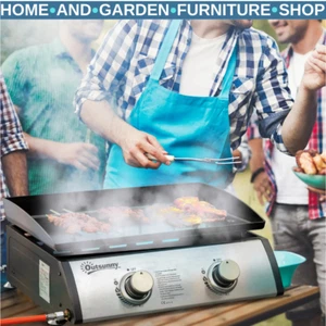 Portable Gas BBQ Plancha Grill w/ 2 Burners 6kW Tabletop Griddle Stainless Steel - Picture 1 of 13
