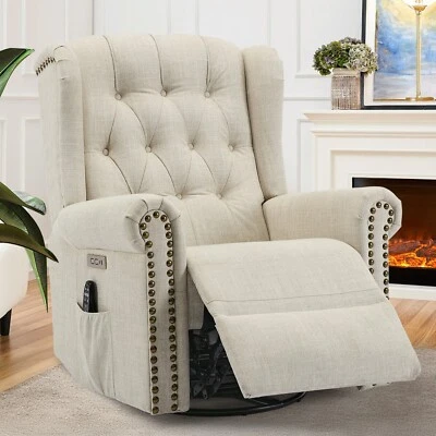 Silla reclinable basculante giratoria eléctrica con masaje y calor para guardería, respaldo acolchado Foto 1 de 4