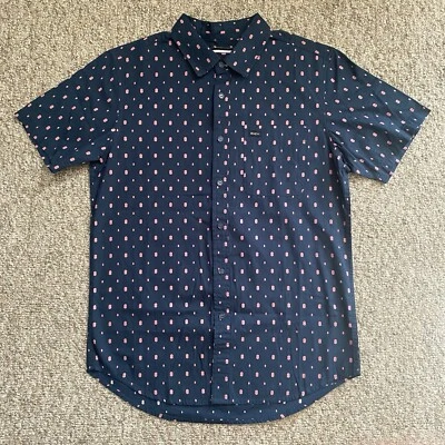 Camisa RVCA Para Hombres Pequeña Calce Ajustado Azul Marino Lunares Manga Corta Abotonada Informal Foto 1 de 4