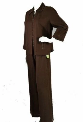 NUEVO CON ETIQUETAS Coldwater Creek Marrón Cosido Mezcla de Lino Pantalones y Blazer Chaqueta CONJUNTO M Foto 1 de 4