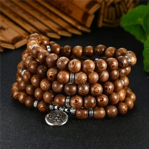 8mm Yoga Wooden Multilayer 108 Wood Beads Lotus Bracelet For Women Men Jewelry  - Picture 1 of 2