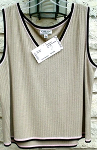 NWT ST. JOHN SPORT CLASSIC BEIGE/SOFT PINK/BLACK SLEEVELESS TOP EXTRA LARGE - Picture 1 of 4