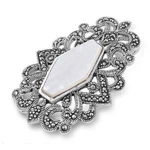 Sterling Silver Floral Geometric Cluster Pendant Simulated Mother of Pearl Charm - Picture 1 of 2