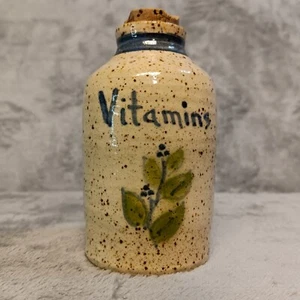 Studio Art Pottery Speckled Small Vitamin Jar Bottle Cork Artist Signed Unknown - Picture 1 of 11