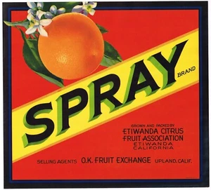 ORIGINAL ORANGE KISTE ETIKETT VINTAGE SPRAY ETIWANDA UPLAND RAR 30ER JAHRE OK OBST - Bild 1 von 1