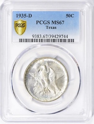 1935-D Texas Commemorative Half Dollar PCGS MS-67  "Gold Shield" Slab - Image 1 of 3