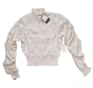 Forever 21 Contemporary Victorian Blouse Size Small Semi Sheer High Neck Smocked - Picture 1 of 8