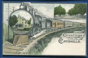 Catskills Train Grand Gorge New York Main Street Maple Glen Cottage postcard - Picture 1 of 2