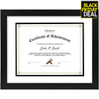 11x14 Black Diploma Frame, Solid Wood for 8.5x11 Document/Certificates with Mat