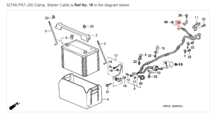 HONDA ACURA GENUINE OEM NSX Clamp, Starter Cable Battery ☆ 32749-PR7-J00 ☆ - Image 1 of 1