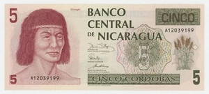 Nicaragua 5 Cordobas 1991 Pick 174 UNC Uncirculated Banknote - Afbeelding 1 van 2