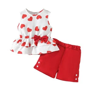 Kids Girl Clothes Heart Print Sleeveless Top and Shorts Baby Girl Summer Outf... - Picture 1 of 9
