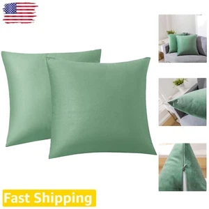 Soft Velvet Decorative Pillow Covers - 18x18 Inch - Sage Green - Set of 2 - Picture 1 of 9