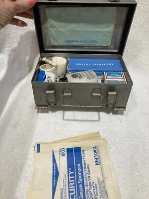First Aid Kit Complete With Unused Vintage ( Expired) Products Metal Carry Case - Image 1 of 4