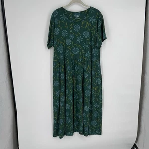 Gudrun Sjoden dress XXL green floral organic cotton midi pockets cottage forest - Picture 1 of 5