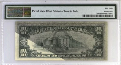 1977 $10 Federal New York Offset Printing Partial Matte F to B Error PMG 58 - Image 1 of 2