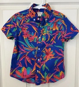 Jcrew Crew Cuts Kids Boys Short Sleeve Shirt Sz 4-5 Tropical Hawaiian Reimagined - Picture 1 of 7