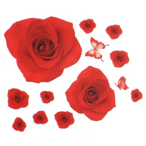 Red Rose Flower Butterfly Pattern PVC Wall Sticker Decal Home - Picture 1 of 3