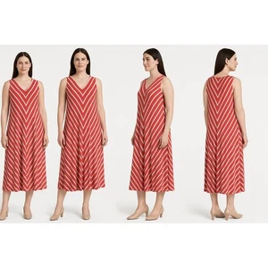 Chelsea And Theodore rot-weiß ärmellos V-Ausschnitt A-Linie Kleid Größe XL - Bild 1 von 6