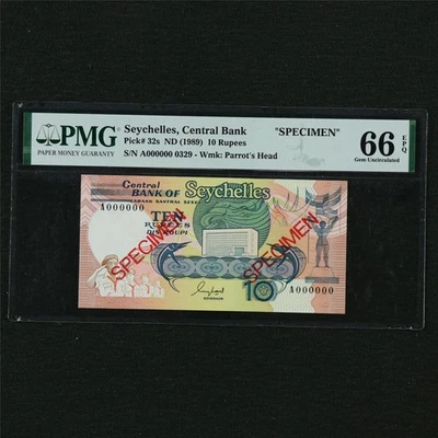 1989 Seychelles Central Bank 10 Rupees "SPECIMEN" Pick#32s PMG 66 EPQ Gem UNC - Image 1 of 4