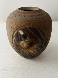 Signed Studio Pottery Vase by Tannel – 4” Handcrafted Textured Stoneware - Picture 1 of 7