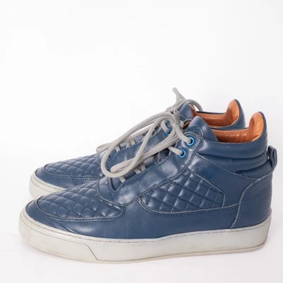 Leandro Lopes Blue Mid Top Quilted Leather Sneakers US 9 UK 6.5 EU 39-40 JP 25cm - Image 1 of 4