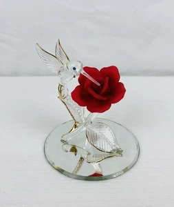 Estatuilla de colibrí de vidrio soplado de colección esmerilado rojo rosa azul ojos de Swarovski - Imagen 1 de 7