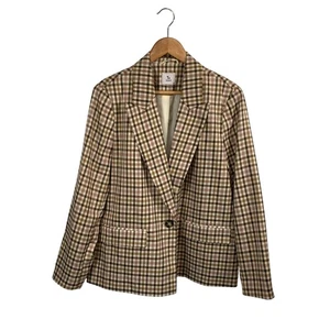 Tu Blazer Womens Size UK 16 Brown Beige Check Plaid Smart Work Jacket - Picture 1 of 11