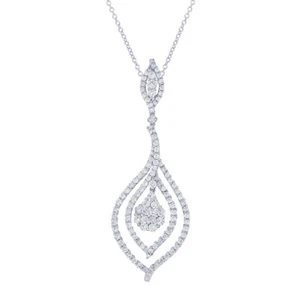 3.02 CT 18K White Gold Natural Round Cut Real Diamond Teardrop Pendant Necklace - Picture 1 of 2