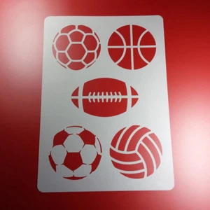 A4 Schablone Ballsport Ball 5 Bälle Handball Basketball Football Fußball - BA479 - Bild 1 von 2