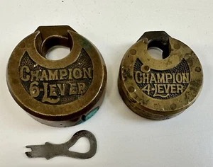 Vintage 6 Lever Padlock with key and 4 Lever Champion Lock No Key - Picture 1 of 7