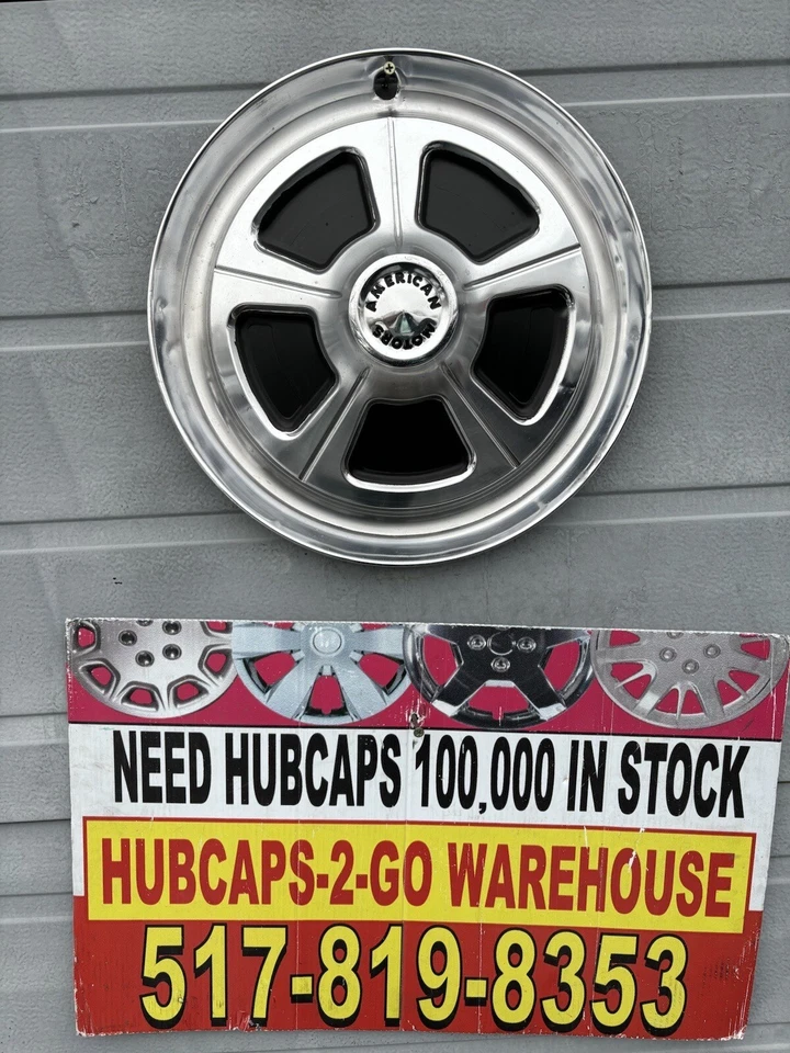 AMC AMX Javelin1 1968 tapacubos original de acero inoxidable 14” hermoso arte retro raro Foto 1 de 4