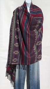 Yak Wool Blend|Shawl/Throw|Handmade|Nepal|Reversal|Purple/Red/Gold/Black/Beige