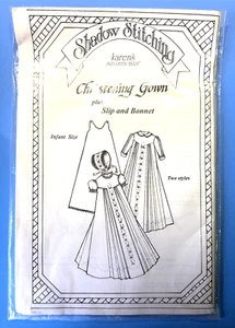 Shadow Stitching Pattern  CHRISTENING GOWN SLIP BONNET Sz Infant, uncut - Picture 1 of 2