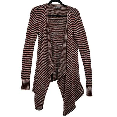 Volcom Sweater Womens Small Red Black Swayed Wrap Waterfall Open Drape Front - Image 1 of 4